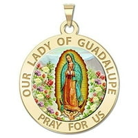 Picturesongold.Com Богородица Од Гвадалупе Верски Медал Боја Ѓердан Приврзоци Големина На Една Четвртина-Солидна 14к Жолто Злато