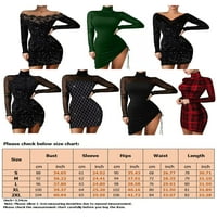 Глонме Жените V Вратот Проверете Кратки Мини Фустани Решетката Види-преку Секси Фустан Долг Ракав Повик Фустан Црвениот