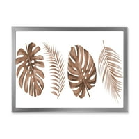 DesignArt 'Тропска палма и лисја на Монстера во теракота' Традиционално врамен уметнички принт