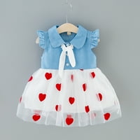 Бебешка облека за девојчиња Мало Бебе Девојчиња Летаат Ракави Лак Тексас Спојување Срце Тул Принцеза Фустан Фрагарн