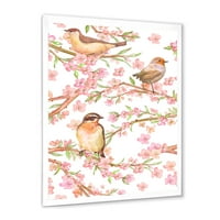 Прекрасни птици на гранки на цветни бадеми врамени сликарски платно уметнички принт