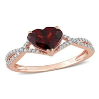 Карат Т.Г.В. Гарнет и Карат Т.В. Дијамант 14KT Rose Gold Heart Crossover Engagement Ring