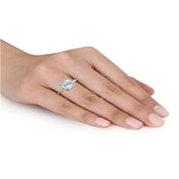 1- Карат Т.Г.В. Аквамарин и дијамант-акцент 10kt бело злато коктел прстен