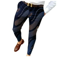 панталони за мажи Мажи Тенок Фит Печатење Патент Копче Панталони Одговараат На Панталони Машки Обични Модни Долги ПАНТАЛОНИ Обична МОРНАРИЦА XL