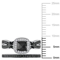 Miabellaенски женски 1- КТ црно-бел дијамантски сплит свадбен венчален прстен поставен во стерлинг сребро