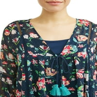 Womenенска ткаена блуза јакна со Ками