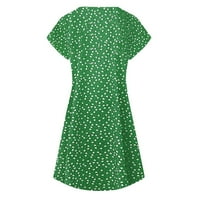Фустан За Жени, Лето Ново Позиционирање На Вратот Цветна Газа Фустан Со Кратки Ракави Модни Жени Зелена 2xl