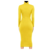 Кетиј-Чн Обични Фустани Плус Големина Карирана Шема Миди Фустан Со Долги Ракави Жолта, XL
