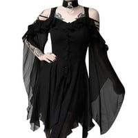Летните фустани на Шиузина за женски модни темно во inубени ракави на рафли од рамената готски миди фустан црна м