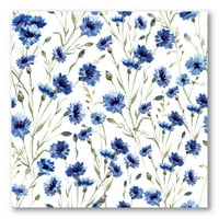 Сини диви цвеќиња со зелени лисја на бели 30 30 сликарско платно уметничко печатење
