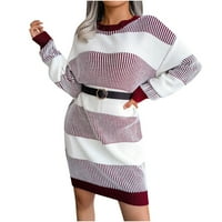 Есенски Фустани За Жени Жени Мода Обична Лабава Лента Спојување Џемпер Плетен Фустан
