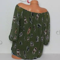 Leylayray плус големина женски врвови жени плус големина половина ракав печати за пердуви со врвови на блуза со врвови на врвови на вратот на вратот