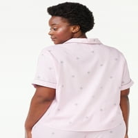 Woyspun Women'sенски ткаен јака од пижама врвот, големини S до 3x