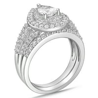 Стерлинг сребрена круша со двојно симулиран дијамантски сет прстени со дијаманти
