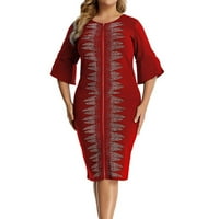 Жени Нова Дама Елегантен Плетење Чипка Кејп Фустан Плус Големина Модно Печатење Еднократни Фустани Со Молив Со Половина Ракав