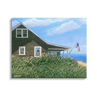 Sumpell Industries Seaside House American Flag Meriful Coastal Home Painting Gallery Wrapped Canvas Print Wall Art, Design of