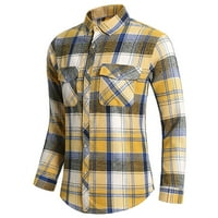 хаксмноу машка мода обична ленена тока со пруги ревер кошула со долги ракави топ блуза жолта ххххххл