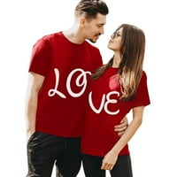 вендунид машки кошули Мажи Писмо За Денот На Вљубените Печатени Врвови Со Кратки Ракави Блуза Маица Црвена XL