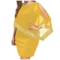 Женски Летни Фустани За Жени Одмор Бохо Долг Ракав Сонце Фустан Печатени Должина На Коленото V-Вратот Жолта С