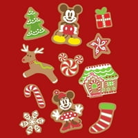 Мики И Пријатели На момчето Божиќни Колачиња Од Джинджифилово Колаж Графички Маички Црвен Медиум