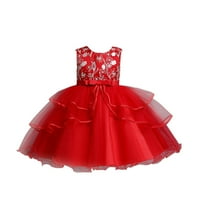 Симпатични Фустани За Девојчиња Печатење Памук Без Ракави Машна Скејт Фустан Црвено 5Ј-6Ј