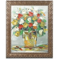 Трговска марка ликовна уметност пролетни цвеќиња во вазна 11 платно уметност од Хаи Оделија, златна украсна рамка