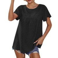 Лабава маица чиста жена облека модна улична облека со врвови со врата од врата шуплива крпеница крпеница блузи кратки ракави