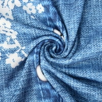 Жените Плус Големина Дозвола Жените Дами Печати Ракави Екипажот Пуловер Елек Резервоарот Блузи Кошули Блуза Сина