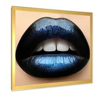 DesignArt „Девојки усни со црна и сина кармин“ модерен врамен уметнички принт