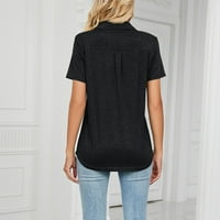 Womenените маички со краток ракав против вратот летни основни врвови деловни обични работа блуза црна xxl
