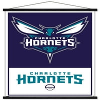 Шарлот Хорнетс - постер за лого со дрвена магнетна рамка, 22.375 34
