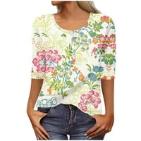 Ballsfhk Женска Мода Обични Копчиња За Цвеќе Со Долги Ракави Печатење Врвна Блуза Со Пуловер Со Врат